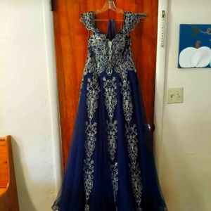 Large Blue and Gold Prom Dress